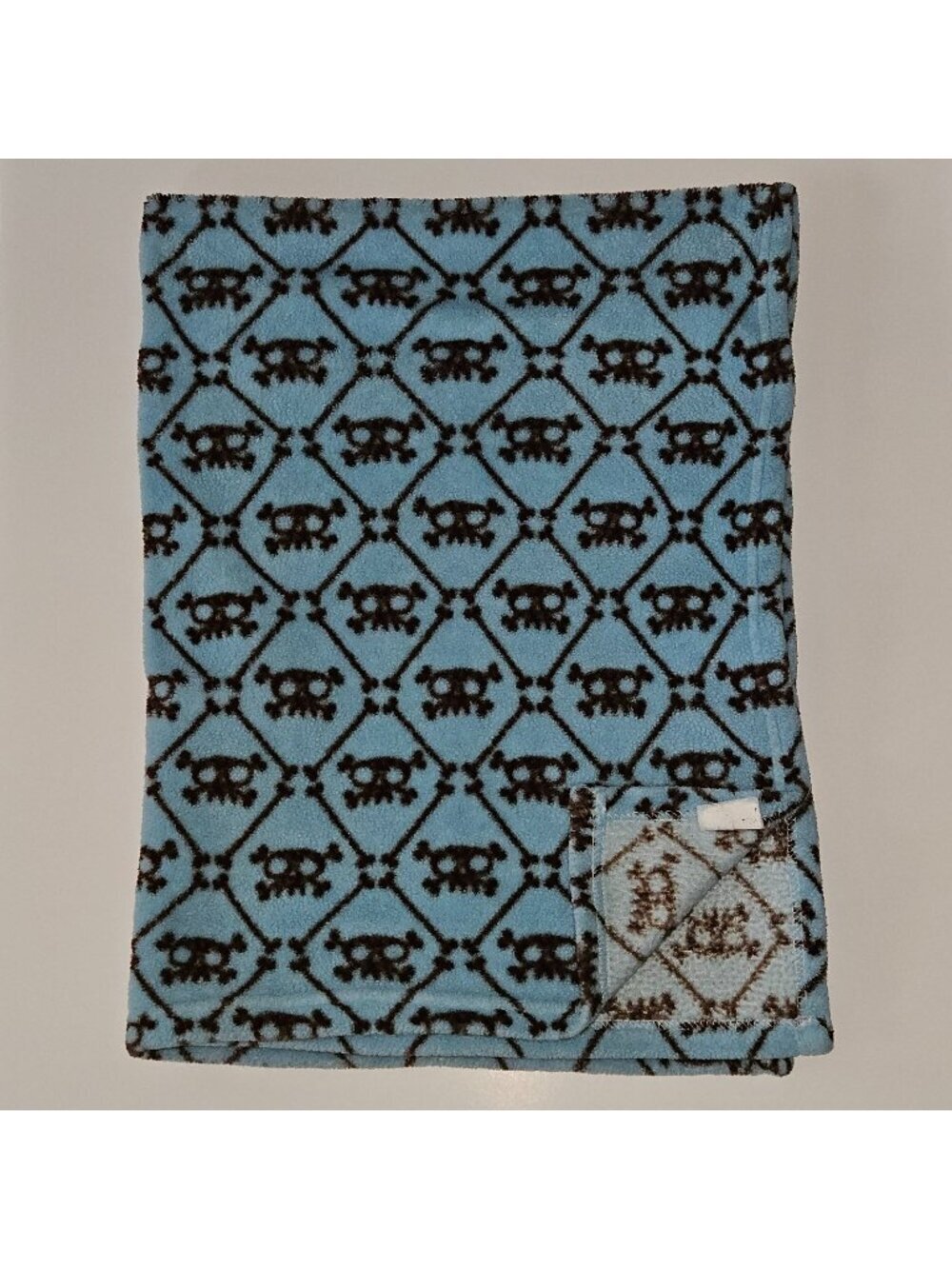Blue Brown Skulls Fleece Baby Blanket 28x38